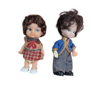 2 Vintage dolls 4.5"‎ brown hair blue painted eyes  rooted hair  as is